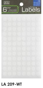 LA 209-WT: KCK Round Labels - 9mm White (6 Pieces/Per Pack)