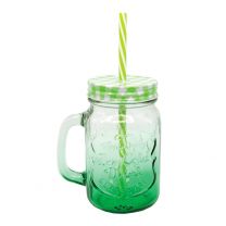 GLASS MUG WITH CAP  AND STRAW- GREEN